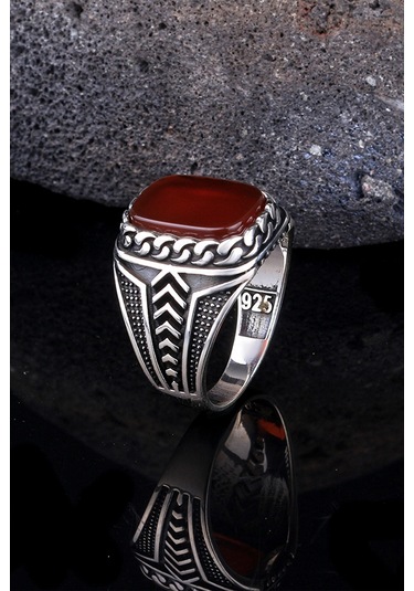 İpek Silver 925 Ayar Gümüş Akik Taşlı Örgü Model Yüzük