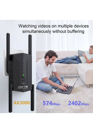 5 Ghz 3000 Mbps Wifi 6 Tekrarlayıcı Genişletici Sinyal Güçlendirici Çift Bant Black Bize Fiş