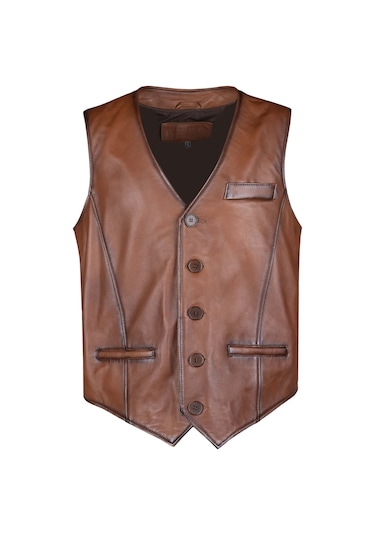 Tamer Tanca Erkek Hakiki Deri Taba Yelek Deri Mont 1042 Y01 Erk Derı Yelek Sk24/25 Taba Zıg Taba