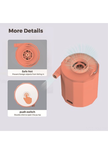 Ximistore9 Portatif Kablosuz Hava Pompa, 5 Uçlu, 200l/dak Akış, Led Işık Ve Sos Fonksiyonu, 1600mah Pil, Turuncu - Çadır, Yatak, Yüzme Halka İçin