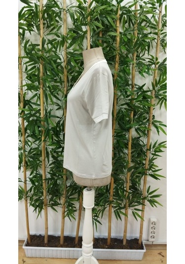 Modasize Kadın Kısa Kollu V Yakalı Viskon Bluz Gri