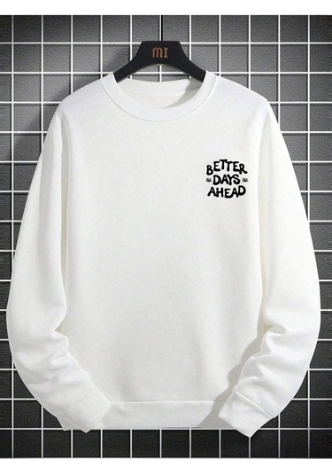 Coko Serisi Slogan Graphic Drop Shoulder Sweatshirt Beyaz--8451 Beyaz