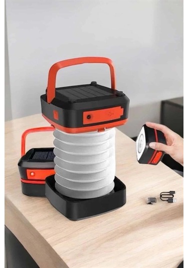 Bfs Katlanabilir Kamp Lambası Solar Fener Görünümlü 3 Kademeli Şarjlı Çok Renkli