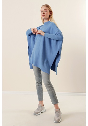 Bigdart 15783 Yırtmaçlı Panço Kazak - Saks 001