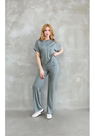 Osy Modal Yumuşak Dokulu Kumaş Bisiklet Yaka Kısa Kollu Takım - Mint Yeşili Mint Yeşili