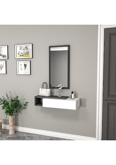Arnetti Vien Aynalı Çekmeceli Dresuar Antrasit Beyaz Antrasit - Beyaz