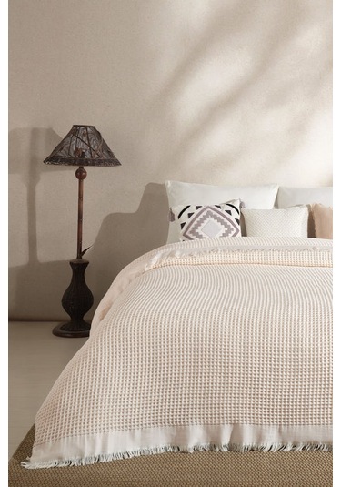 Elart Ruffle Pike Çift Kişilik 220x240 Cm Krem Krem
