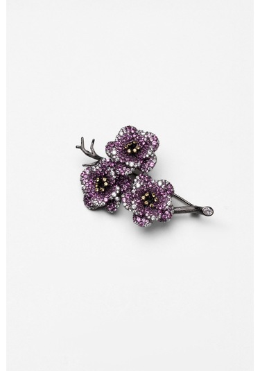 Sakura Siyah Rodyum Kaplama Gümüş Broş Siyah