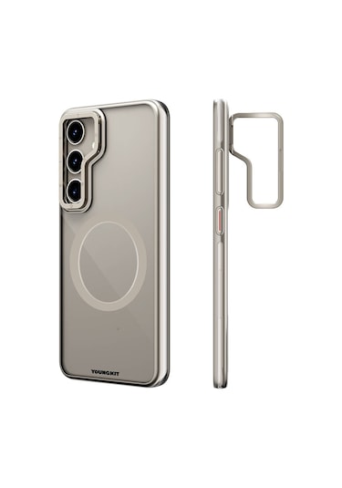 Galaxy S24 Plus Kılıf Magsafe Şarj Özellikli Sararma Önleyici Youngkit Crystal Grid Kapak Gold