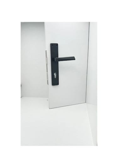 Piramit Siyah Lüx Kare Aynalı Yale Çelik Kapı Kolu Sol Basar Tek Yön