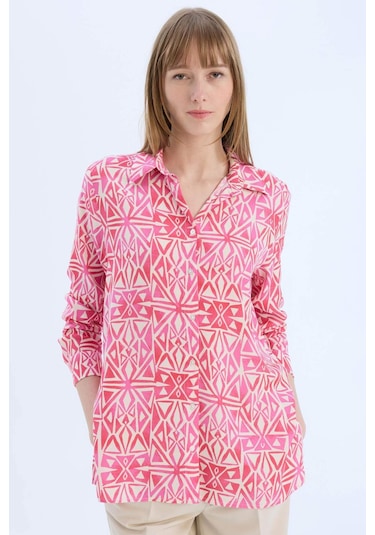 DeFacto Oversize Geniş Kalıp Desenli Uzun Kollu Gömlek Tunik E4347AX25SPPN613