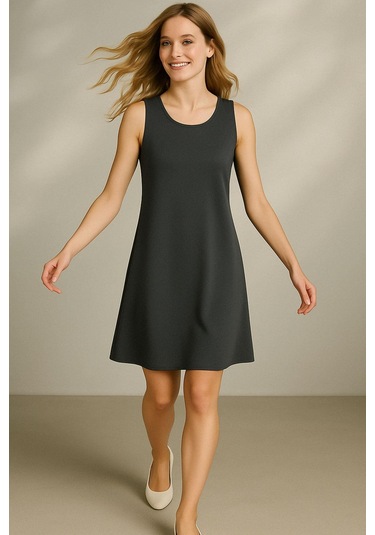 Modal Kumaş Rahat Kalıp Basic Günlük Elbise Antrasit