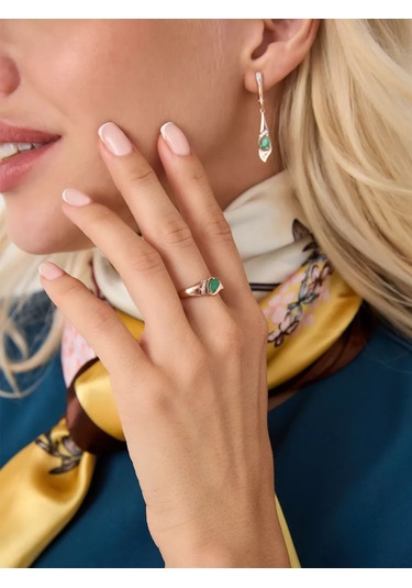 Pavlova Jewelry Doğal Zümrüt Ve Zirkon Taşlı Gümüş Yüzük 235672167 Yeşil