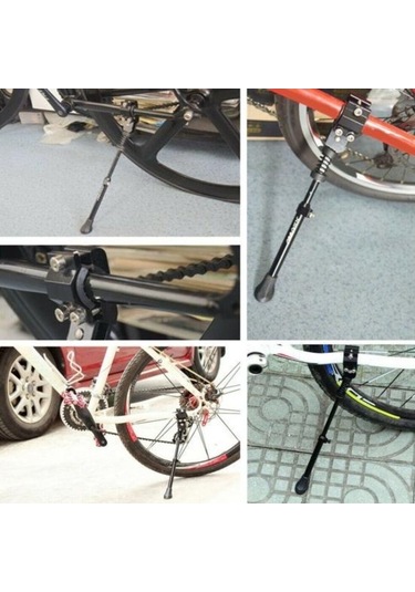 Pazly Lastikli Bisiklet Standı, Uzunluk Ayarlanabilir, Yaylı Tamponlu, Alüminyum Alaşımlı, Bisiklet Arka Standı, Yan Standı, Siyah Siyah