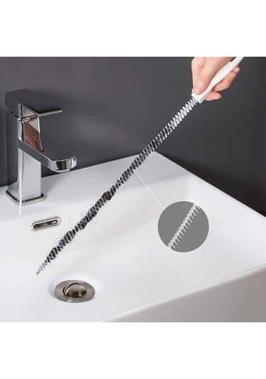 Tongdashop Beyaz Manuel Lavabo Tıkanıklık Açıcı - Esnek Boru Temizleyici Ve Kanca Beyaz