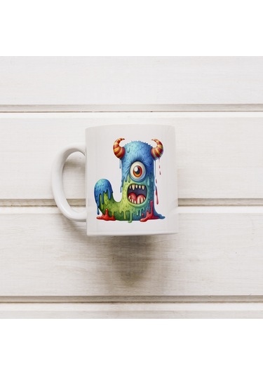 J Harfi Bardak, Sevimli Canavarlar Harflı Bardak Hediyesi Porselen Beyaz