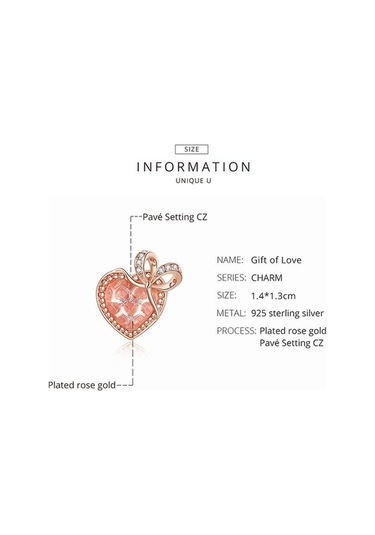 Novahub 925 Ayar Gümüş Gül Kalp Zirkon Boncuk Kadın Romantik Yay Kolye Charm Bilezik Dıy Takı Hediye Rose Gold