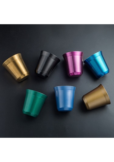 Ranyeek Küçük Boy Altın 80ml Çift Katlı Paslanmaz Çelik Isı Yalıtımlı Kahve Fincanı - Evde Kullanıma Uygun Altın