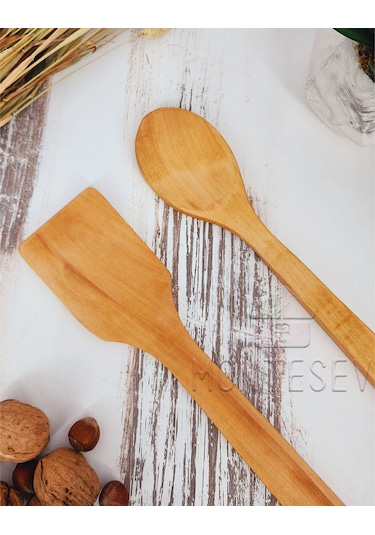 Ahşap Tahta Mutfak Kaşık Seti 2 Parça Kayın Şimşir Ağacı 2-3