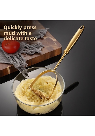 Hombey Ev Mutfak İçin Çok Amaçlı Paslanmaz Çelik Patates Ezici - Sarı Kalebik Modeli Ezme, Sıkma, Dövme Aleti