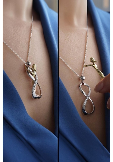 Chavin Aşk İle Birbirine Sarılan Çift Sonsuzluk Gümüş Kolye Dn86s