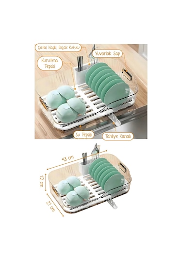 Vienev Lavabo Kenarı Tezgah Üstü Süzgeçli Bulaşıklık Bej