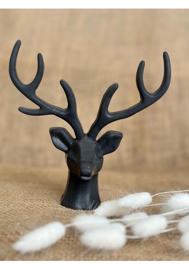 Geyik Heykeli, Büst, Siyah Renk Geyik Obje, Ev Dekoru