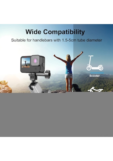 Ranyeek Alüminyum Spor Kamera Tutucu, 360 Döner İki Toplu, 15-50mm Çap Aralığı, 2kg Yük Kapasitesi, Gopro/djı/ınsta360 Uyumlu Gümüş