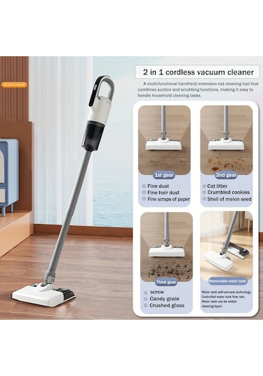 Elmpaly Beyaz Kablosuz Elektrikli Süpürge Ve Süpürge Kombinasyonu 3 Hız Ayarlı Usb Şarj Edilebilir