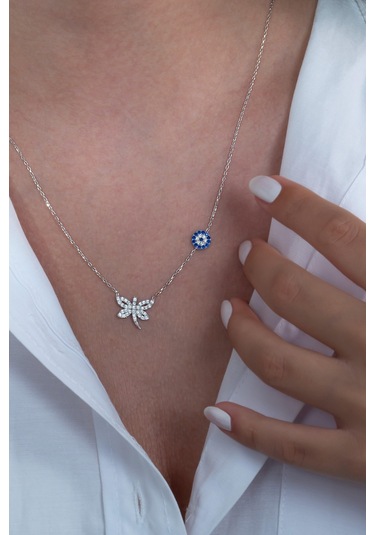 Gümüş Yusufçuk Kolye Nazar Boncuklu Bgk75