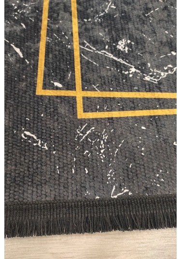 Siyah Gold Salon Halısı Mermer Desenli Siyah Mutfak Halısı