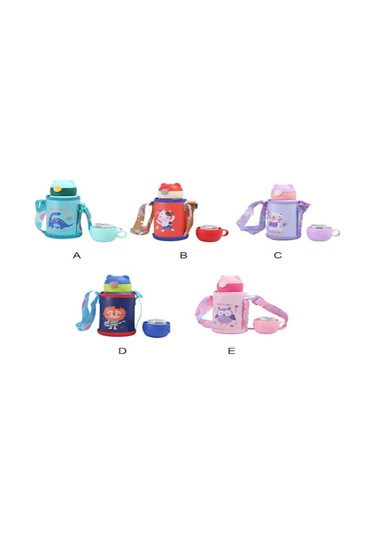 Moveevo Kız Çocuk 316 Paslanmaz Çelik Isı Saklama Şişesi - Ayı Baskılı Pembe Karyola Su Bardağı Gri