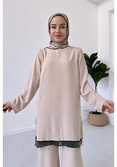 Kahijab Etek Ucu Zincir Takım - Bej