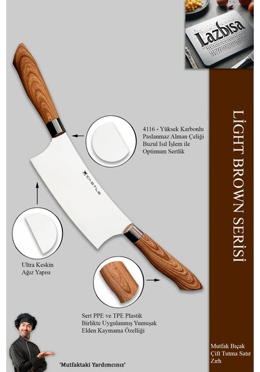 Light Brown Seri Mutfak Bıçak Kıyma Çift Tutma Zırh Mft-567