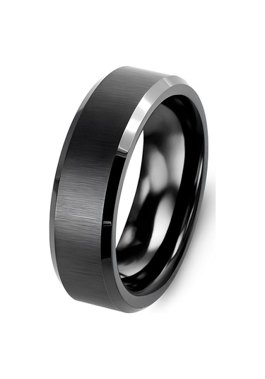 Takı Dükkanı Kişiye Özel İsim Yazılı Köşeli 6mm Mat Fırçalanmış Düz Unisex Çelik Yüzük Alyans Cl47y Siyah