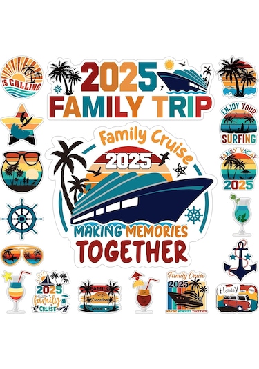 Geeroyoo 2025 Retro Gemi Turu Manyetik Kapı Sticker 18'li Set - Aile Turu Dekorasyonu, Araba Buzdolabı Uyumlu, Festivite Ve Tatil Temalı Grafikler