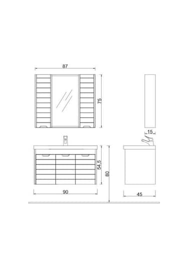 Denko Mostar 90 Cm Beyaz Mdf Lake Banyo Dolabı Takımı Beyaz