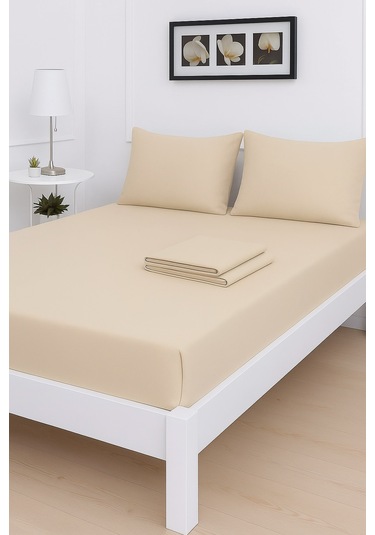 Mirava Premium %100 Pamuk Penye Lastikli Tek Kişilik Çarşaf Takımı 1 Yastık Kılıfı Dahil Bej 100x200cm Bej