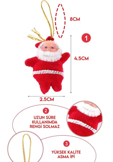 12 Li Noel Baba Figürlü Yılbaşı Çam Ağacı Süs Seti Noel Adam