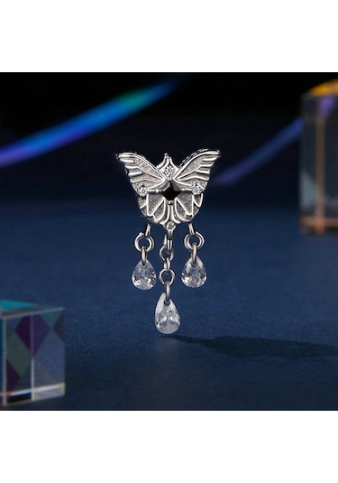 S925 Ayar Gümüş Platin Kaplama Kelebek Püskül Boncuklu Kolye Scc2868 Çok Renkli