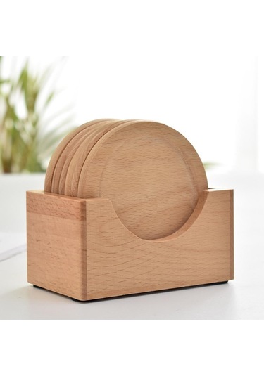 1 Takım Kayın Ahşap Bardak Altlığı Placemats Ahşap Bardak Altlığı Ahşap Bardak Altlığı Kutusu Yuvarlak Şekil Termos Mat Kahve Çay Bardağı Altlığı Ahşap