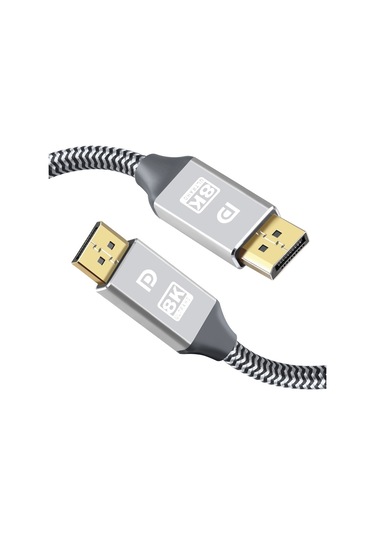 Sones 1,5 M 1,4 Sürüm Dp Kablosu Altın Kaplama Arayüz 8k Yüksek Çözünürlüklü Ekran Bilgisayar Kablosu 30 Awg Od: 6,3 Mm Naylon Örgülü Gümüş