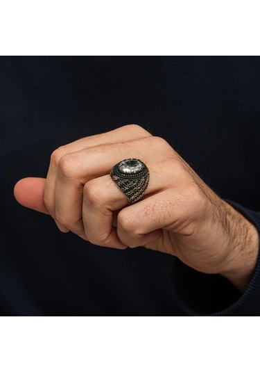 Oval Beyaz Zirkon Taşlı 925 Gümüş Erkek Yüzük Beyaz