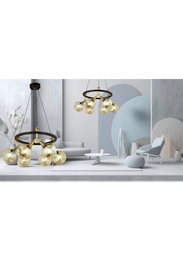 Lampaluce Bambi Modern Sarkıt Camlı Avize 6'lı Sarı Eskitme