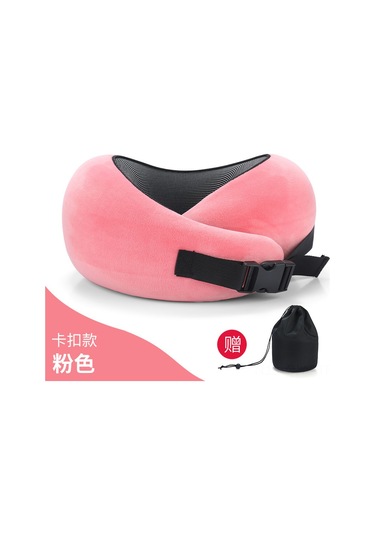 Aubyhe Yolculuk U Yastığı Hafıza Pamuklu Boyun Desteği, Kolay Saklanabilir, Uyku İçin Optimal Konfor, Pembe Kanca Tipi + Siyah Saklama Çantası