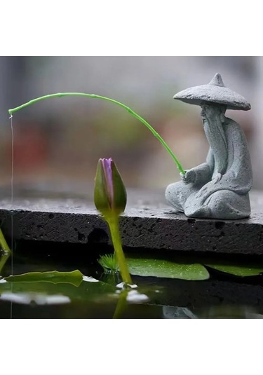 Yaleker Mini Balıkçı Heykeli: Yapay Taştan Yapılmış, Su Ortamları İçin Güvenli Ve Dekoratif Hobi Aksesuarı