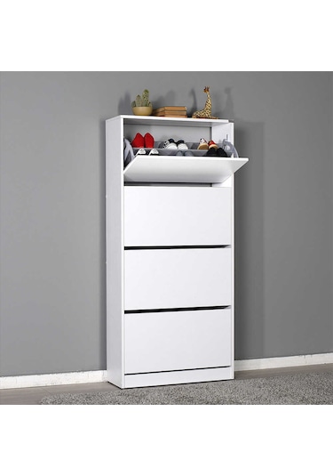 Flat Duo 4 Katlı Geniş Ayakkabılık Dolabı - Beyaz