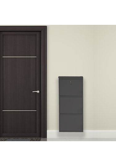 Kilitli 3'lü Metal Ayakkabılık - Siyah