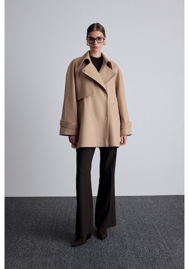 Mari Kruvaze Trenç Kaban Camel