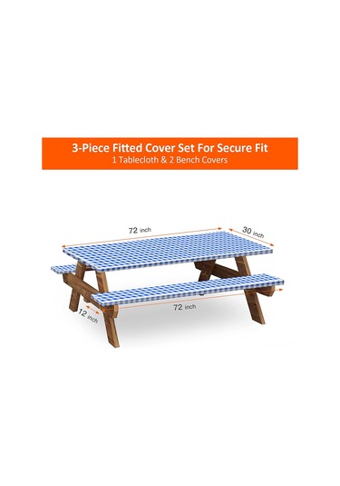 Padalink Vinil Piknik Masa Ve Bank Kılıfı Seti, Esnek Kenar, Kamp Ve Bahçe İçin, 1 Masa + 2 Bank Kılıfı